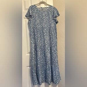 Light Blue and White Dot Summer Boho Flowy A Line Dress